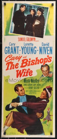 9z0768 BISHOP'S WIFE insert 1947 art & image of Cary Grant, Loretta Young & priest David Niven!