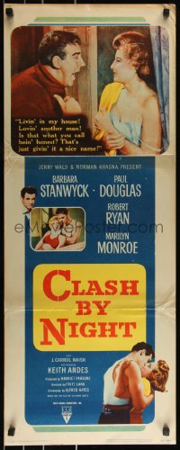 9z0778 CLASH BY NIGHT insert 1952 Fritz Lang, Barbara Stanwyck, Douglas, Ryan, Marilyn Monroe shown!