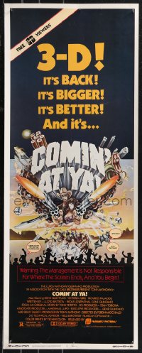 9z0781 COMIN' AT YA insert 1981 Tony Anthony, 3-D western, wild in-your-face artwork!