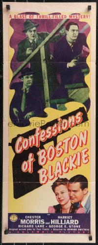 9z0783 CONFESSIONS OF BOSTON BLACKIE insert 1941 c/u of Chester Morris & Richard Lane pointing guns!