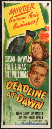 9z0786 DEADLINE AT DAWN insert 1946 Susan Hayward, by Clifford Odets from Cornel Woolrich's novel!
