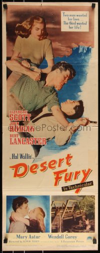 9z0788 DESERT FURY insert 1947 Burt Lancaster about to punch John Hodiak + Lizabeth Scott!