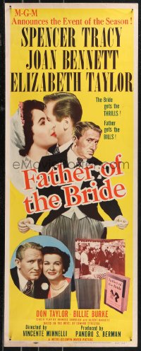 9z0794 FATHER OF THE BRIDE insert 1950 Liz Taylor in wedding gown & broke Spencer Tracy!