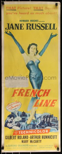 9z0800 FRENCH LINE 2D insert 1954 Howard Hughes, full-length art of sexy Jane Russell!