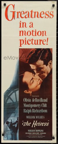 9z0811 HEIRESS insert 1949 William Wyler, romantic c/u of Olivia de Havilland & Montgomery Clift!