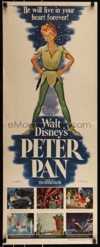 9z0849 PETER PAN insert 1953 Walt Disney animated cartoon fantasy classic, great full-length art!