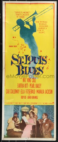 9z0883 ST. LOUIS BLUES insert 1958 Nat King Cole, Kitt, full-length silhouette playing trombone!