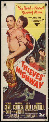 9z0899 THIEVES' HIGHWAY insert 1949 Jules Dassin, barechested truck driver Richard Conte!