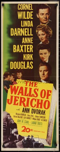 9z0909 WALLS OF JERICHO insert 1948 Cornel Wilde, Linda Darnell, Ann Baxter & Kirk Douglas!