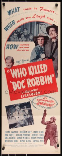 9z0912 WHO KILLED DOC ROBBIN insert 1948 Hal Roach horror, Eilene Janssen, Virginia Grey, wacky monkeys!
