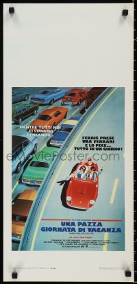9z0498 FERRIS BUELLER'S DAY OFF Italian locandina 1987 best art of Broderick & friends in Ferrari!
