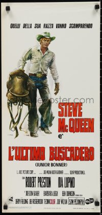 9z0508 JUNIOR BONNER Italian locandina 1972 different art of rodeo cowboy Steve McQueen by Casaro!