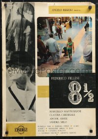 9z0577 8 1/2 Italian 19x27 pbusta 1963 Fellini classic, Marcello Mastroianni, stair scene!