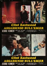 9z0556 EIGER SANCTION set of 7 Italian 18x26 pbustas 1975 Clint Eastwood, George Kennedy!