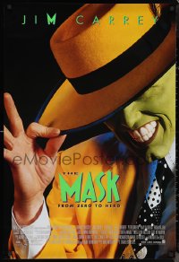9z1371 MASK style B 1sh 1994 great super close up of wacky Jim Carrey in full make-up!