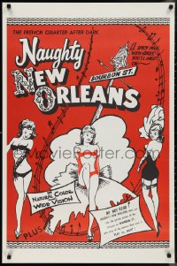 9z1388 NAUGHTY NEW ORLEANS 25x38 1sh R1959 Bourbon St. showgirls in French Quarter after dark!