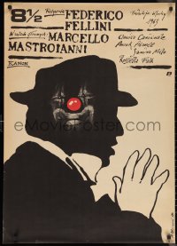 9z0915 8 1/2 Polish 27x37 R1989 Federico Fellini classic, cool different art by Andrzej Pagowski!
