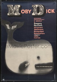 9z1056 MOBY DICK Polish 19x27 1961 John Huston, the giant whale by Wiktor Gorka, ultra rare!