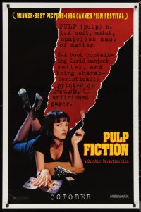 9z1414 PULP FICTION teaser 1sh 1994 Quentin Tarantino, close up of sexy Uma Thurman smoking!
