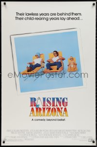 9z1419 RAISING ARIZONA 1sh 1987 Coen Brothers, best art of Nicolas Cage, Holly Hunter & baby!
