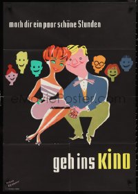 9z0162 GEH INS KINO 23x33 German special poster 1958 Bernd Reichert art of people enjoying film!