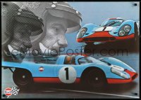 9z0193 GULF PORSCHE 917 2-sided 24x34 Swiss advertising poster 1970s Jo Siffert & schematic of racer!