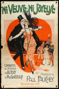 9z0020 NI VEUVE NI JOYEUSE 32x47 French stage poster 1919 Clerice Freres art, ultra rare!