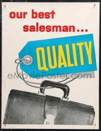 9z0124 OUR BEST SALESMAN QUALITY 17x22 motivational poster 1950s leather bag with a tag attached!