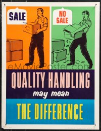 9z0125 QUALITY HANDLING MAY MEAN THE DIFFERENCE 17x22 motivational poster 1950s man carrying box!