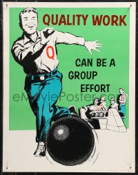 9z0126 QUALITY WORK CAN BE A GROUP EFFORT 17x22 motivational poster 1950s art of people bowling!