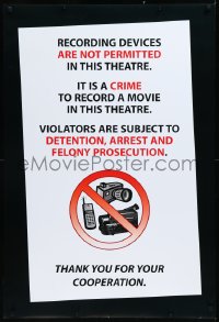 9z0177 RECORDING DEVICES ARE NOT PERMITTED IN THIS THEATRE DS 27x40 special poster 1990s it's a crime!