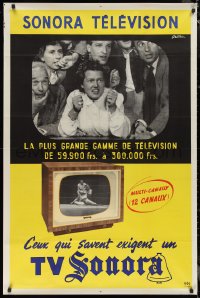 9z0280 SONORA RADIO & TELEVISION 31x47 French advertising poster 1950s TV wrestling!