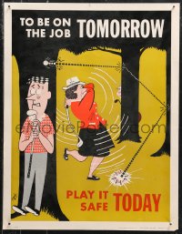 9z0127 TO BE ON THE JOB TOMORROW 17x22 motivational poster 1950s woman hitting a golf ball!