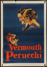 9z0097 VERMOUTH PERUCCHI 30x43 Spanish advertising poster 1926 art of couple & cherub drinking wine!