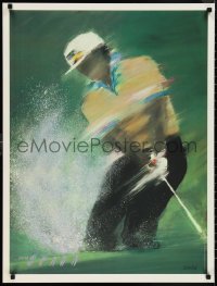 9z0348 VICTOR SPAHN 26x34 French art print 1980s great art of golfer swinging out of sand trap!
