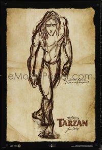 9z1462 TARZAN teaser DS 1sh 1999 June, Walt Disney, Edgar Rice Burroughs, great sketch artwork!