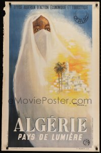 9z0088 ALGERIE PAYS DE LUMIERE 26x39 French travel poster 1947 woman wearing a niqab by Guy Nouen!