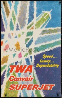 9z0223 TWA CONVAIR SUPERJET 25x40 travel poster 1960s colorful David Klein art, ultra rare!