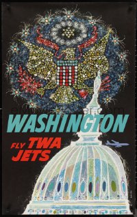 9z0226 TWA WASHINGTON 25x40 travel poster 1958 patriotic David Klein art of Capitol building!