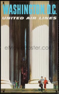 9z0228 UNITED AIR LINES WASHINGTON D.C. 25x40 travel poster 1960s Galli art of Lincoln Memorial, rare!