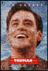 9z1481 TRUMAN SHOW teaser DS 1sh 1998 really cool mosaic art of Jim Carrey, Peter Weir