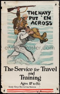 9z0234 NAVY PUT 'EM ACROSS 29x46 WWI war poster 1918 Henry Reuterdahl art!