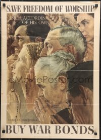 9z0237 SAVE FREEDOM OF WORSHIP 20x28 WWII war poster 1943 iconic Norman Rockwell Four Freedoms art!
