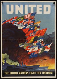 9z0238 UNITED NATIONS FIGHT FOR FREEDOM 20x28 WWII war poster 1943 Ragan art of ships!