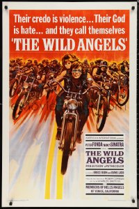 9z1494 WILD ANGELS 1sh 1966 classic art of biker Peter Fonda & sexy Nancy Sinatra on motorcycle!