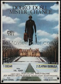 9z0466 BEING THERE Yugoslavian 20x28 1981 art of Peter Sellers walking into the sky, Mister Chance!