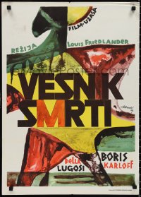 9z0482 RAVEN Yugoslavian 20x28 1967 Boris Karloff & Bela Lugosi, Edgar Allan Poe, Sasa Nikolic art!