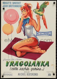 9z0485 THAT NAUGHTY GIRL Yugoslavian 20x27 1958 Brigitte Bardot as Mam'zelle Pigalle w/ parrot!