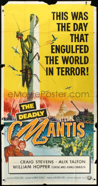1a1697 DEADLY MANTIS 3sh 1957 classic art of giant insect on Washington Monument by Ken Sawyer!