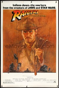 1a0434 RAIDERS OF THE LOST ARK 40x60 1981 Richard Amsel art of Harrison Ford, Steven Spielberg!